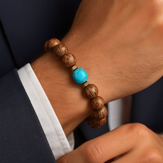 THE MEN THING Bead Bracelet MYSTIC EARTH - 12mm Beads Bracelet with Natural Stone - Adjustable Bracelet