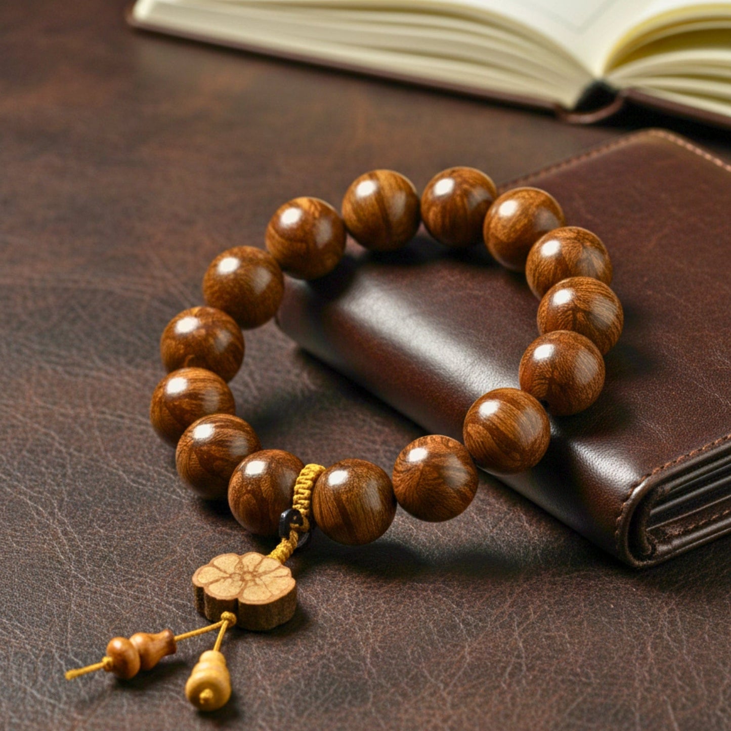 THE MEN THING Bead Bracelet NATURE BOUND - 21mm Wooden Beads Bracelet with Natural Stone - Adjustable Bracelet