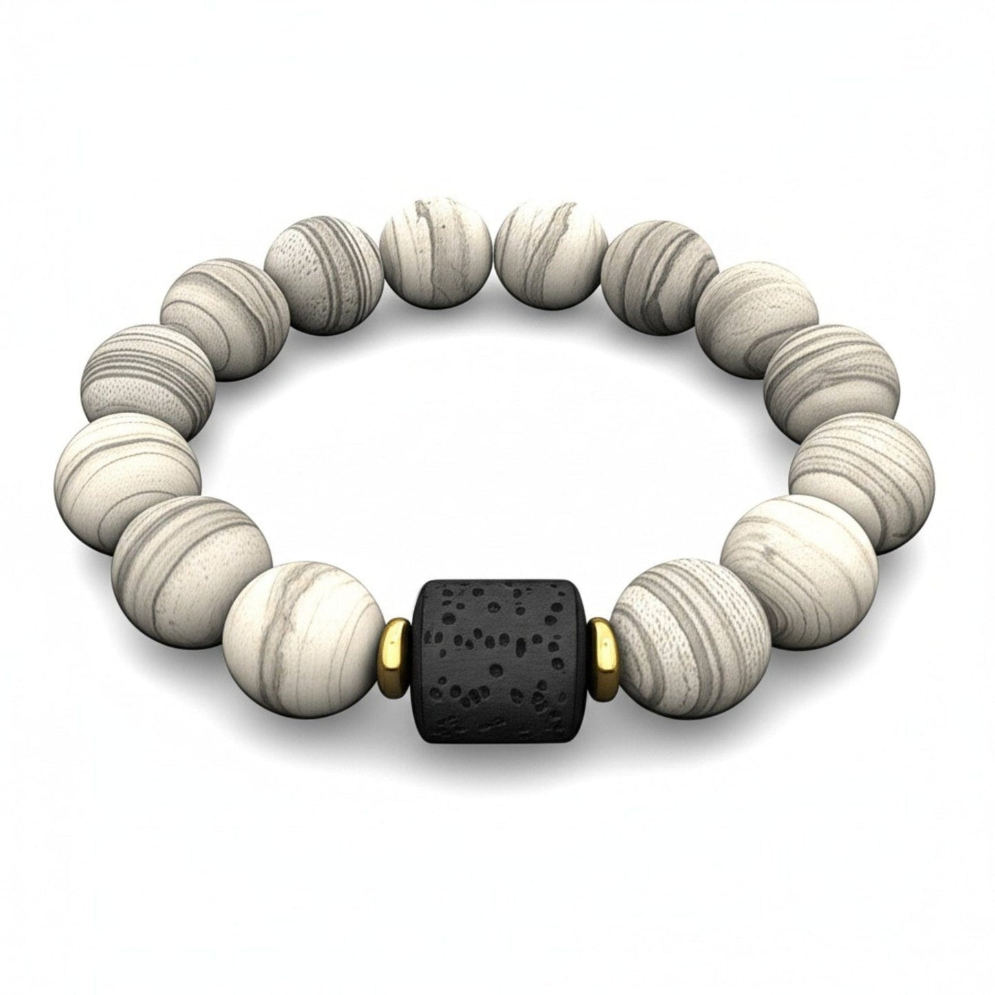THE MEN THING Bead Bracelet NOIR ORBIT - 12mm Beads Bracelet with Natural Stone - Adjustable Bracelet