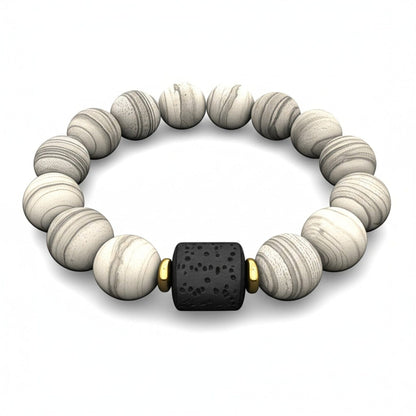 THE MEN THING Bead Bracelet NOIR ORBIT - 12mm Beads Bracelet with Natural Stone - Adjustable Bracelet