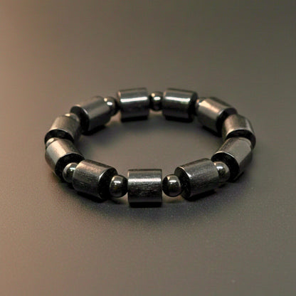 THE MEN THING Bead Bracelet NOIR VAULT  - 14mm Wooden Beads Bracelet with Natural Stone - Adjustable Bracelet