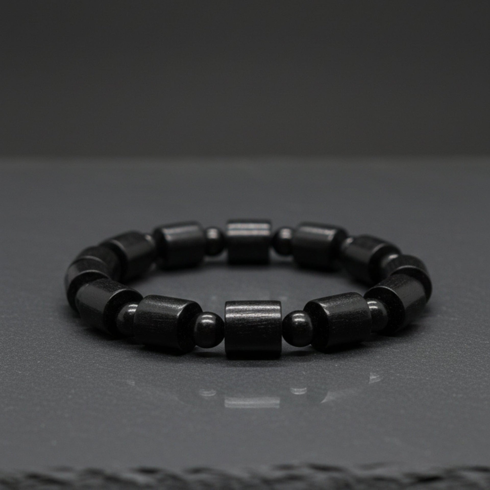 THE MEN THING Bead Bracelet NOIR VAULT  - 14mm Wooden Beads Bracelet with Natural Stone - Adjustable Bracelet