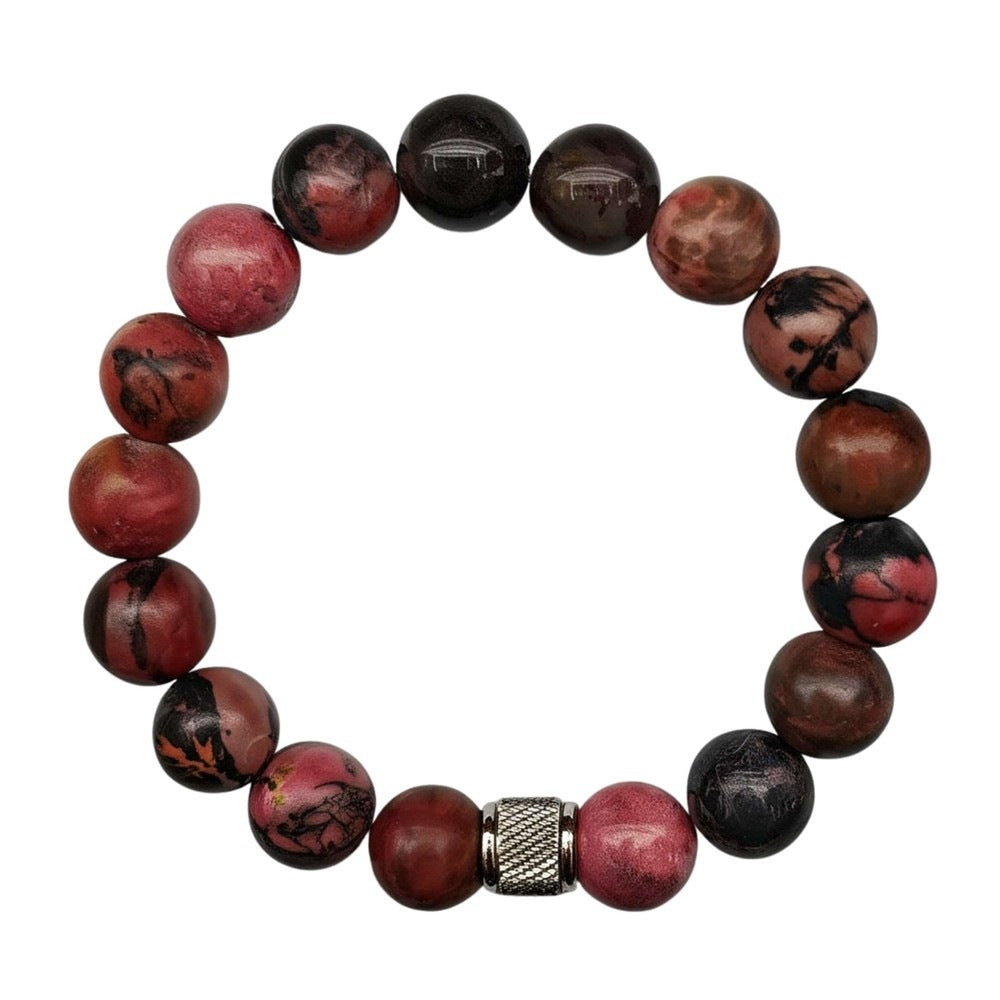 THE MEN THING Bead Bracelet NOVA RHODONITE - 12mm Beads Bracelet with Natural Stone - Adjustable Bracelet