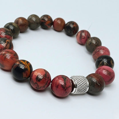 THE MEN THING Bead Bracelet NOVA RHODONITE - 12mm Beads Bracelet with Natural Stone - Adjustable Bracelet