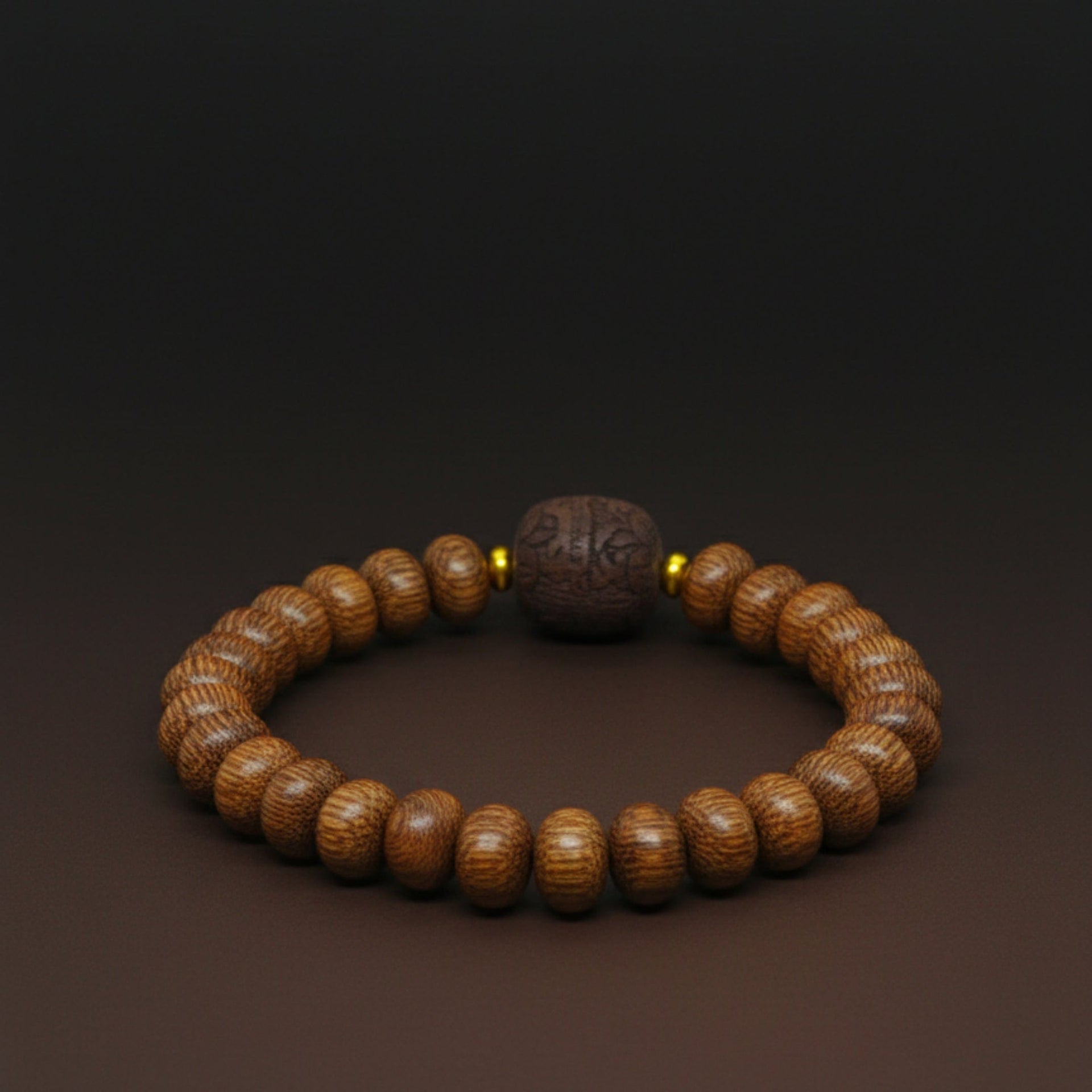 THE MEN THING Bead Bracelet OAKEN BEAD - 10mm Wooden Beads Bracelet with Natural Stone - Adjustable Bracelet
