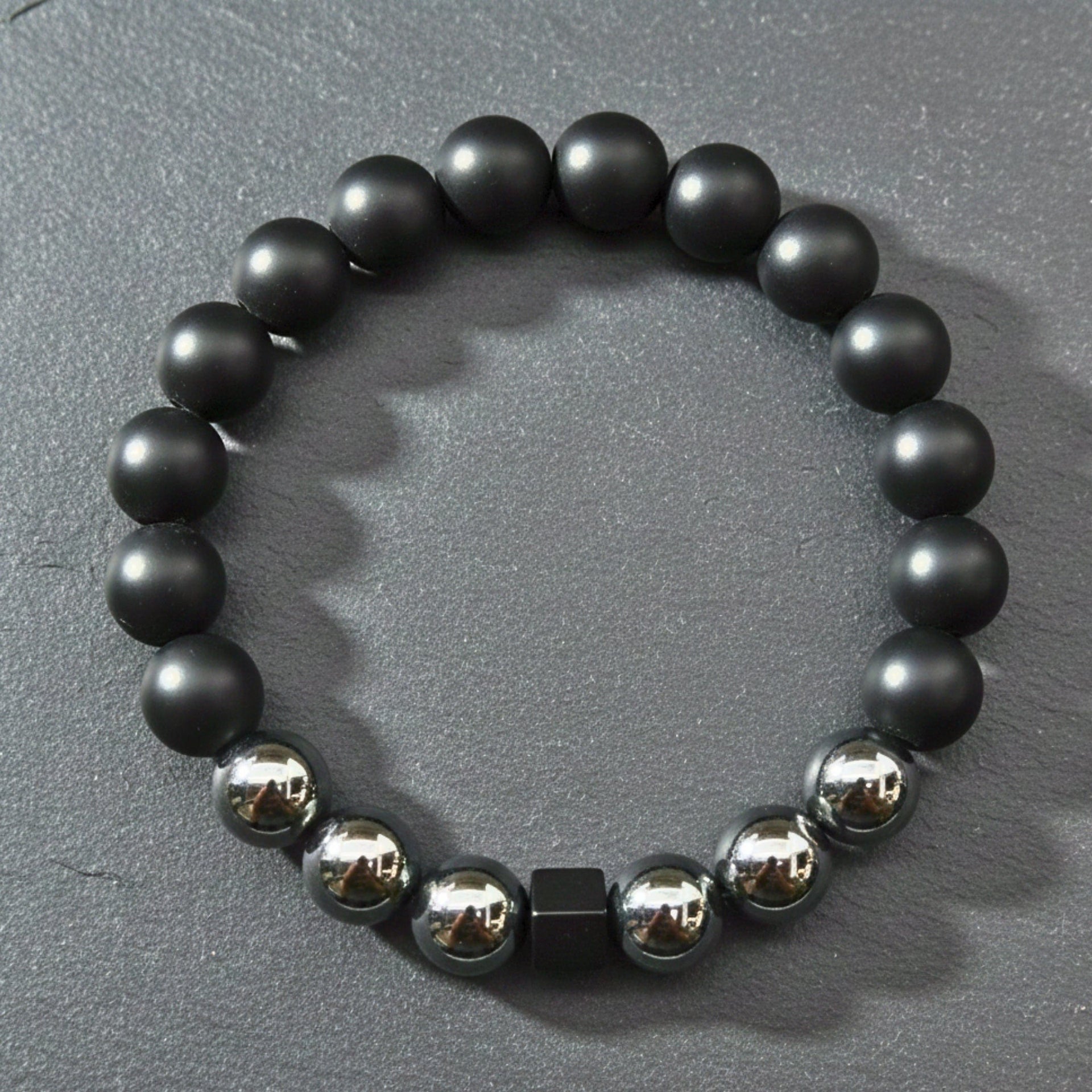 THE MEN THING Bead Bracelet OBSCURA - 12mm Beads Bracelet with Natural Stone - Adjustable Bracelet