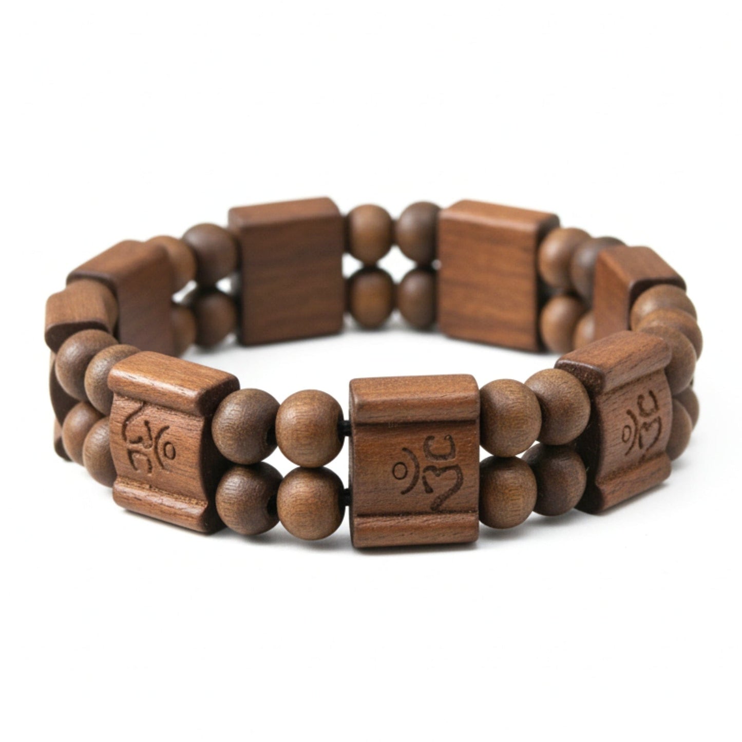 THE MEN THING Bead Bracelet OM SERENITY - 15mm Wooden Beads Bracelet with Natural Stone - Adjustable Bracelet