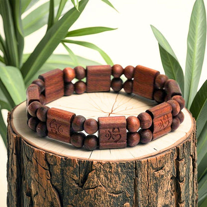 THE MEN THING Bead Bracelet OM SERENITY - 15mm Wooden Beads Bracelet with Natural Stone - Adjustable Bracelet