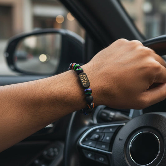 THE MEN THING Bead Bracelet ONE LOVE VIBE - 13mm Beads Bracelet with Natural Stone - Adjustable Bracelet