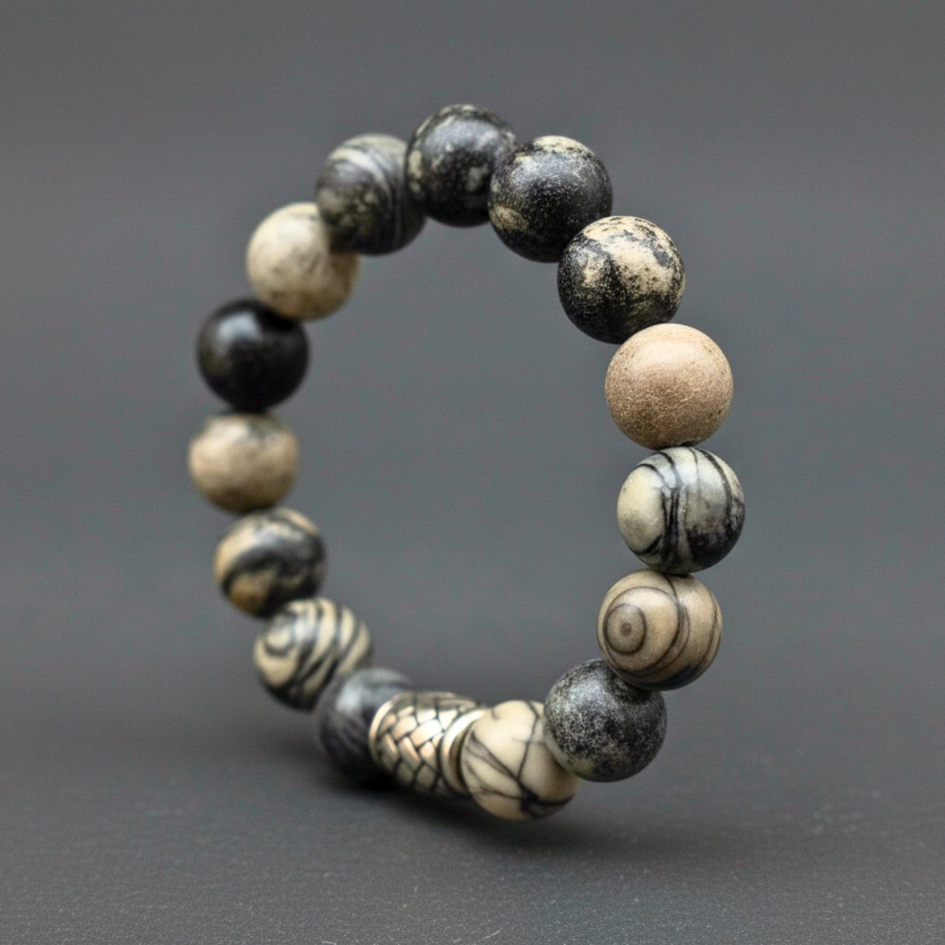 THE MEN THING Bead Bracelet PICASSO JASPER - 12mm Beads Bracelet with Natural Stone - Adjustable Bracelet