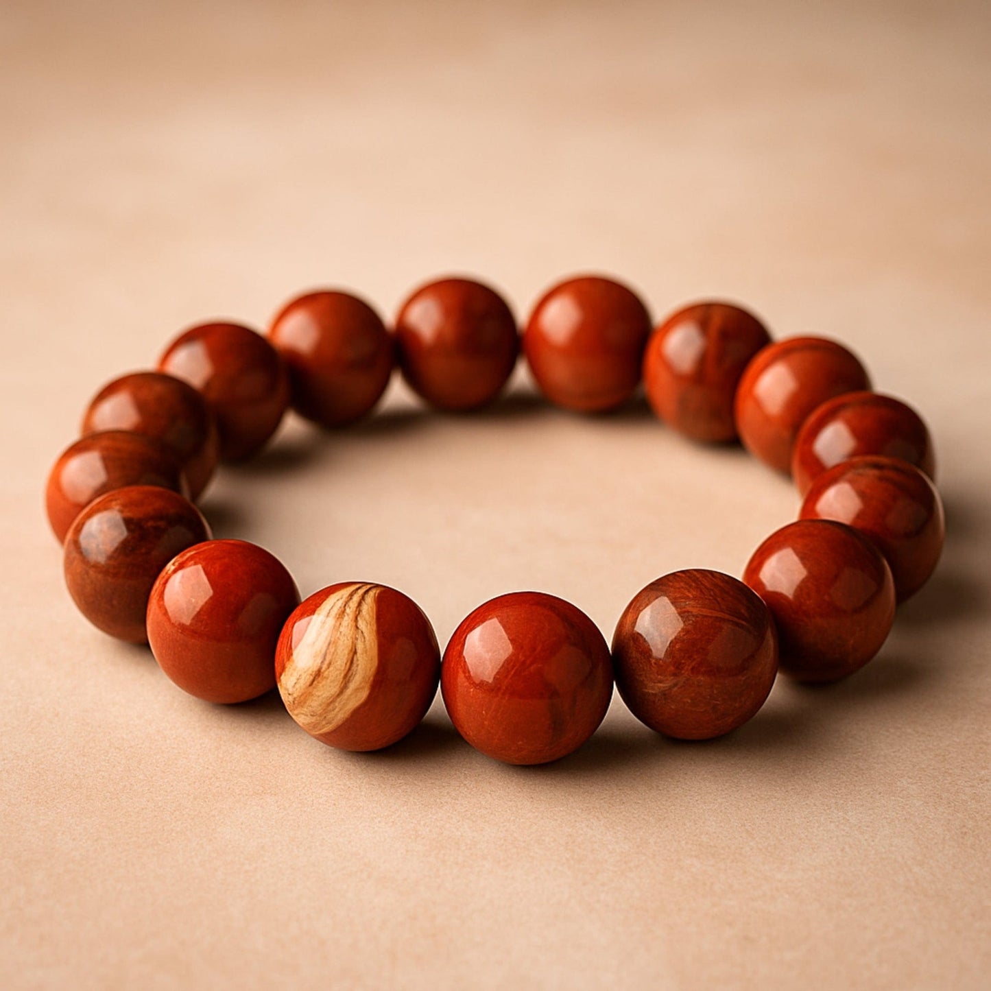 THE MEN THING Bead Bracelet RED JASPER - 12mm Beads Bracelet with Natural Stone - Adjustable Bracelet