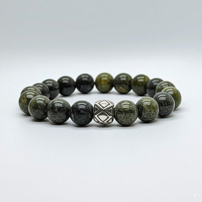THE MEN THING Bead Bracelet SERPENTINE ASCEND - 12mm Beads Bracelet with Natural Stone - Adjustable Bracelet