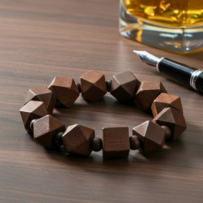 THE MEN THING Bead Bracelet SOLBARK - 16mm Wooden Beads Bracelet with Natural Stone - Adjustable Bracelet