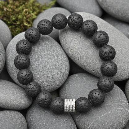 THE MEN THING Bead Bracelet TENEBRIS LAVA - 12mm Beads Bracelet with Natural Stone - Adjustable Bracelet