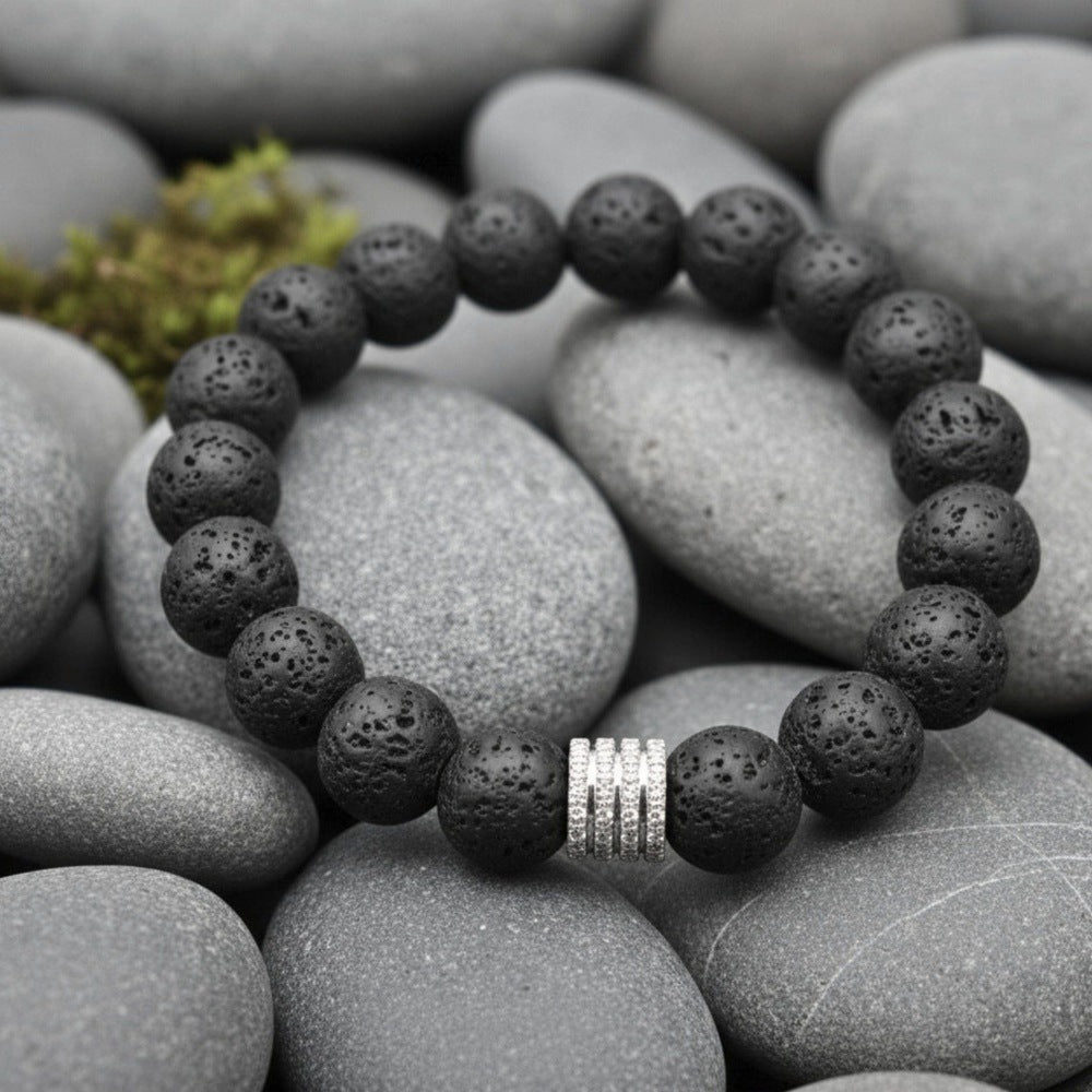 THE MEN THING Bead Bracelet TENEBRIS LAVA - 12mm Beads Bracelet with Natural Stone - Adjustable Bracelet