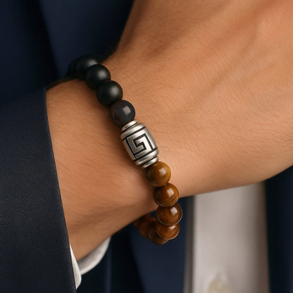 THE MEN THING Bead Bracelet TIGRANE - 12mm Beads Bracelet with Natural Stone - Adjustable Bracelet
