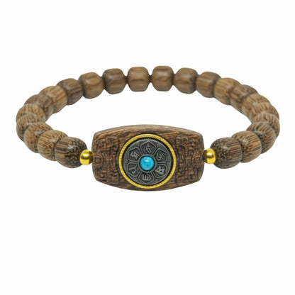THE MEN THING Bead Bracelet TURQUOISE AMULET  - 10mm Wooden Beads Bracelet with Natural Stone - Adjustable Bracelet