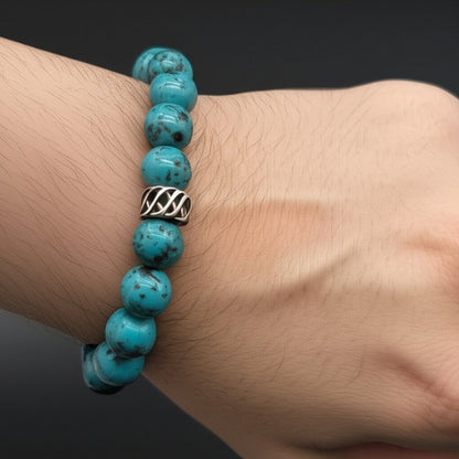 The Men Thing Bead Bracelet TURQUOISE AQUA - 12mm Beads Bracelet with Natural Stone - Adjustable Bracelet