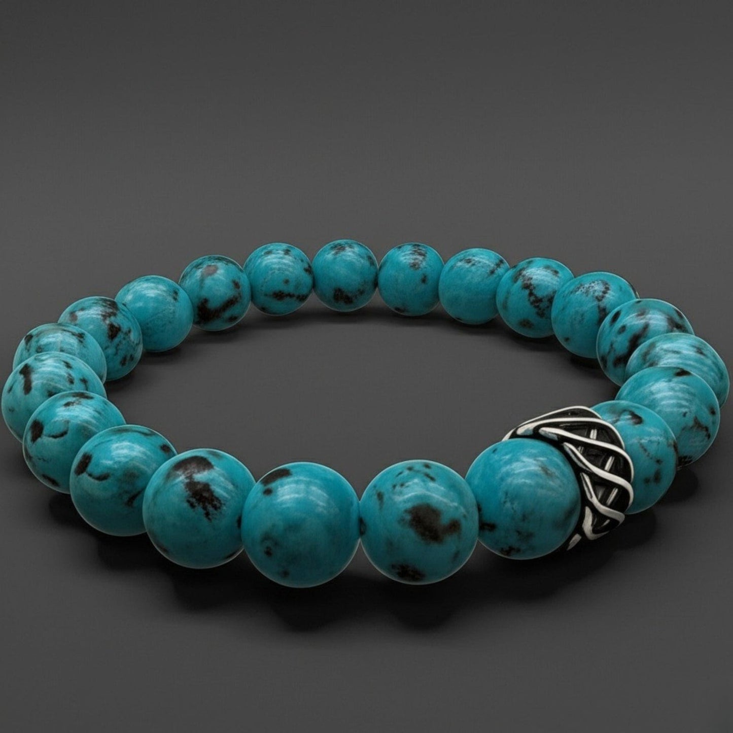 The Men Thing Bead Bracelet TURQUOISE AQUA - 12mm Beads Bracelet with Natural Stone - Adjustable Bracelet