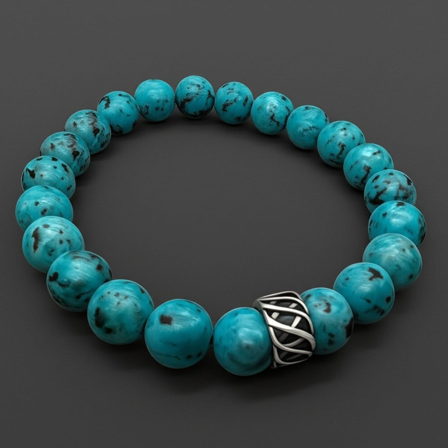 The Men Thing Bead Bracelet TURQUOISE AQUA - 12mm Beads Bracelet with Natural Stone - Adjustable Bracelet