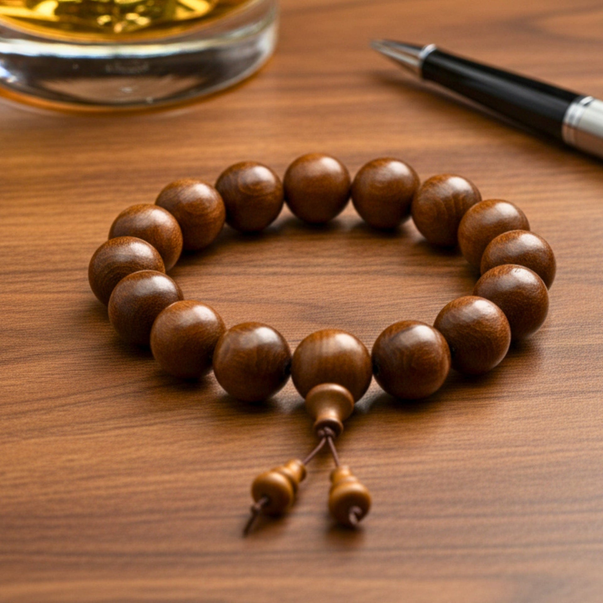 THE MEN THING Bead Bracelet WALDOR - 21mm Wooden Beads Bracelet with Natural Stone - Adjustable Bracelet
