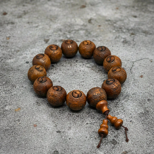 THE MEN THING Bead Bracelet YINYANG SACRED - 21mm Wooden Beads Bracelet with Natural Stone - Adjustable Bracelet