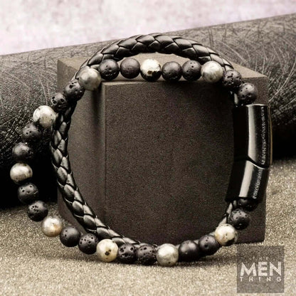 THE MEN THING Bead Bracelets DARK AGE STYLE - European Style Genuine Leather Bracelet with Multi-Layer Braided, 100% Stainless Steel Magnetic Buckle for Men & Boys (7 inch)