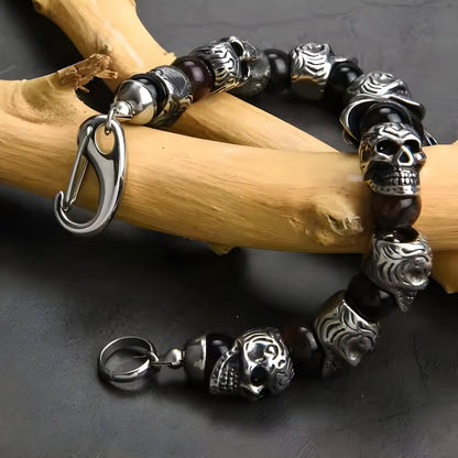 THE MEN THING Bead Bracelets GRIM SKULL - Red Tiger Eye - 8inch Pure Stainless Steel Bracelet for Men & Boy