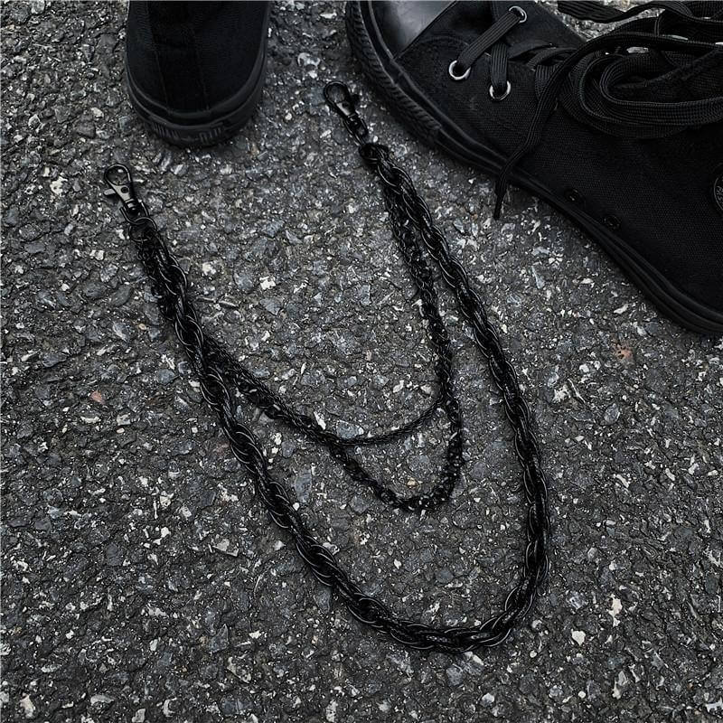 THE MEN THING Biker Fashion AEGIS CHAIN BLACK - 3pcs Alloy Multi-Layer Long Biker Jeans Chain with Lobster Clasps for Men & Boys - 36 inch