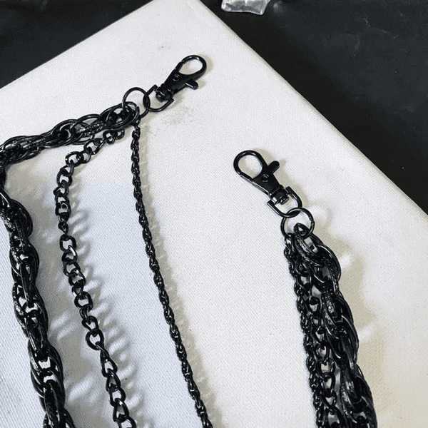 THE MEN THING Biker Fashion AEGIS CHAIN BLACK - 3pcs Alloy Multi-Layer Long Biker Jeans Chain with Lobster Clasps for Men & Boys - 36 inch