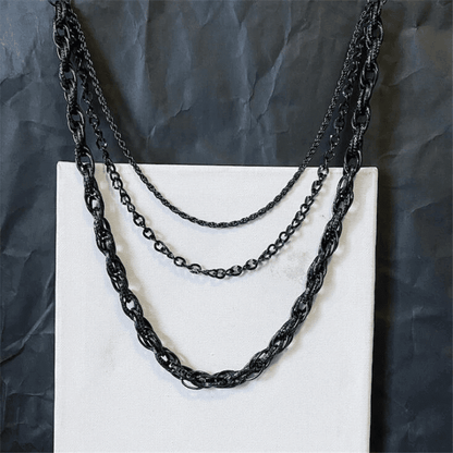 THE MEN THING Biker Fashion AEGIS CHAIN BLACK - 3pcs Alloy Multi-Layer Long Biker Jeans Chain with Lobster Clasps for Men & Boys - 36 inch