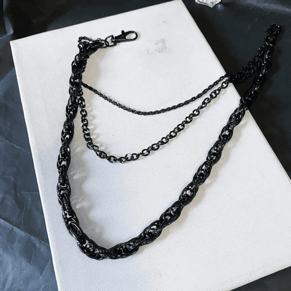THE MEN THING Biker Fashion AEGIS CHAIN BLACK - 3pcs Alloy Multi-Layer Long Biker Jeans Chain with Lobster Clasps for Men & Boys - 36 inch
