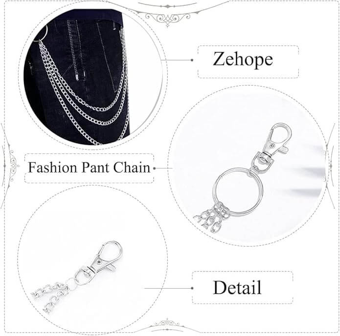 THE MEN THING Biker Fashion DRAPE TRI - LAYER SILVER -  Alloy Multi-Layer Biker Jeans Chain with Lobster Clasps for Men & Boys - 30 inch