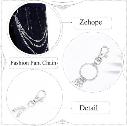 THE MEN THING Biker Fashion DRAPE TRI - LAYER SILVER -  Alloy Multi-Layer Biker Jeans Chain with Lobster Clasps for Men & Boys - 30 inch