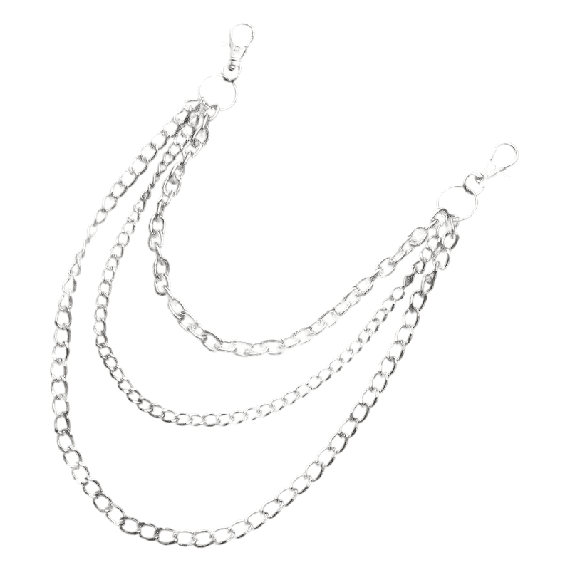 THE MEN THING Biker Fashion DRAPE TRI - LAYER SILVER -  Alloy Multi-Layer Biker Jeans Chain with Lobster Clasps for Men & Boys - 30 inch
