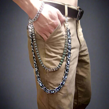 THE MEN THING Biker Fashion GRIT WAIST CHAIN - Pure Titanium Steel Heavy Duty Long Waist Biker Jeans Chain with Lobster Clasps for Men & Boys - 38 inch