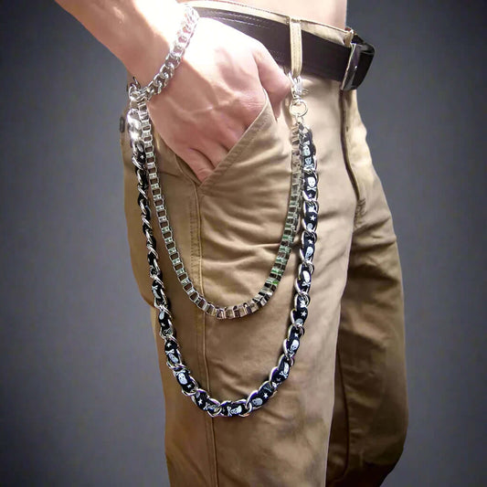 THE MEN THING Biker Fashion GRIT WAIST CHAIN - Pure Titanium Steel Heavy Duty Long Waist Biker Jeans Chain with Lobster Clasps for Men & Boys - 38 inch