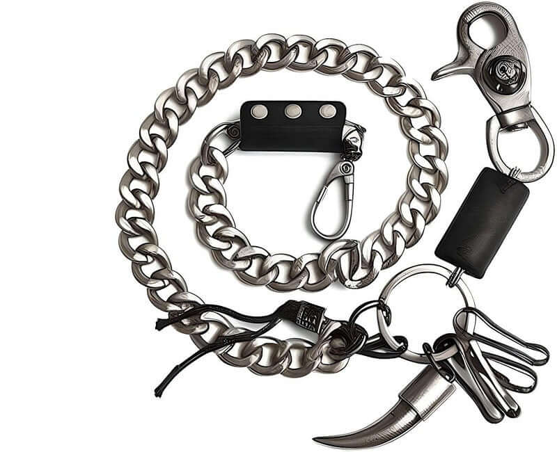 THE MEN THING Biker Fashion OX HORN BULLET CHAIN  - Pure Titanium Steel Wallet Bullet Biker Jeans Chain with Lobster Clasps for Men & Boys -21 inch