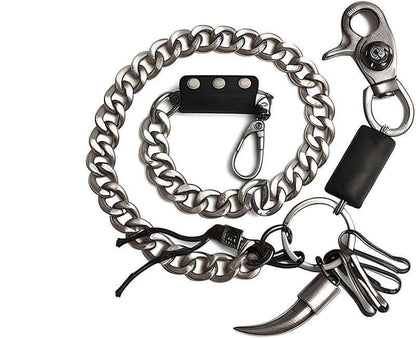 THE MEN THING Biker Fashion OX HORN BULLET CHAIN  - Pure Titanium Steel Wallet Bullet Biker Jeans Chain with Lobster Clasps for Men & Boys -21 inch