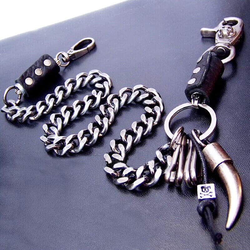 THE MEN THING Biker Fashion OX HORN BULLET CHAIN  - Pure Titanium Steel Wallet Bullet Biker Jeans Chain with Lobster Clasps for Men & Boys -21 inch