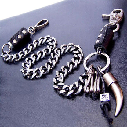 THE MEN THING Biker Fashion OX HORN BULLET CHAIN  - Pure Titanium Steel Wallet Bullet Biker Jeans Chain with Lobster Clasps for Men & Boys -21 inch