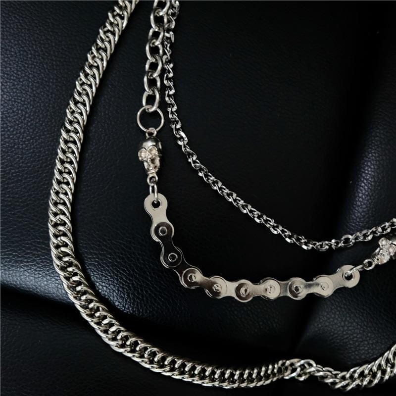 THE MEN THING Biker Fashion SKULL BIKE LINK CHAIN - 3pcs Alloy Multi-Layer Wallet Biker Jeans Chain with Lobster Clasps for Men & Boys - "20.5" inch
