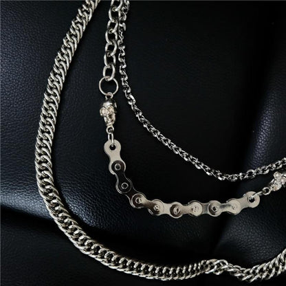 THE MEN THING Biker Fashion SKULL BIKE LINK CHAIN - 3pcs Alloy Multi-Layer Wallet Biker Jeans Chain with Lobster Clasps for Men & Boys - "20.5" inch