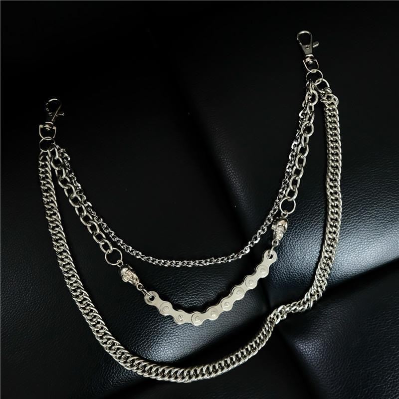 THE MEN THING Biker Fashion SKULL BIKE LINK CHAIN - 3pcs Alloy Multi-Layer Wallet Biker Jeans Chain with Lobster Clasps for Men & Boys - "20.5" inch