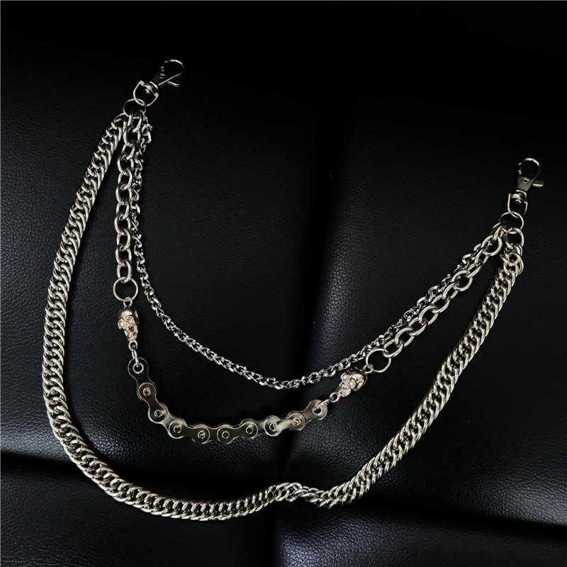 THE MEN THING Biker Fashion SKULL BIKE LINK CHAIN - 3pcs Alloy Multi-Layer Wallet Biker Jeans Chain with Lobster Clasps for Men & Boys - "20.5" inch