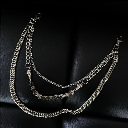 THE MEN THING Biker Fashion SKULL BIKE LINK CHAIN - 3pcs Alloy Multi-Layer Wallet Biker Jeans Chain with Lobster Clasps for Men & Boys - "20.5" inch