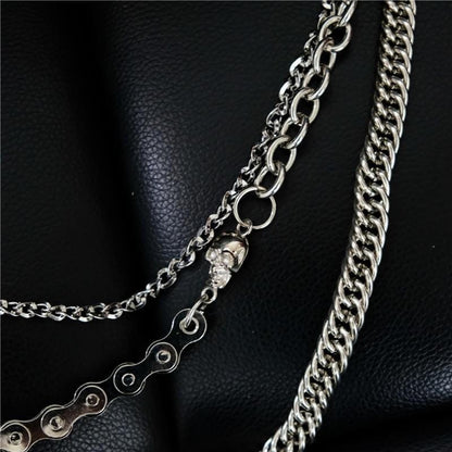 THE MEN THING Biker Fashion SKULL BIKE LINK CHAIN - 3pcs Alloy Multi-Layer Wallet Biker Jeans Chain with Lobster Clasps for Men & Boys - "20.5" inch