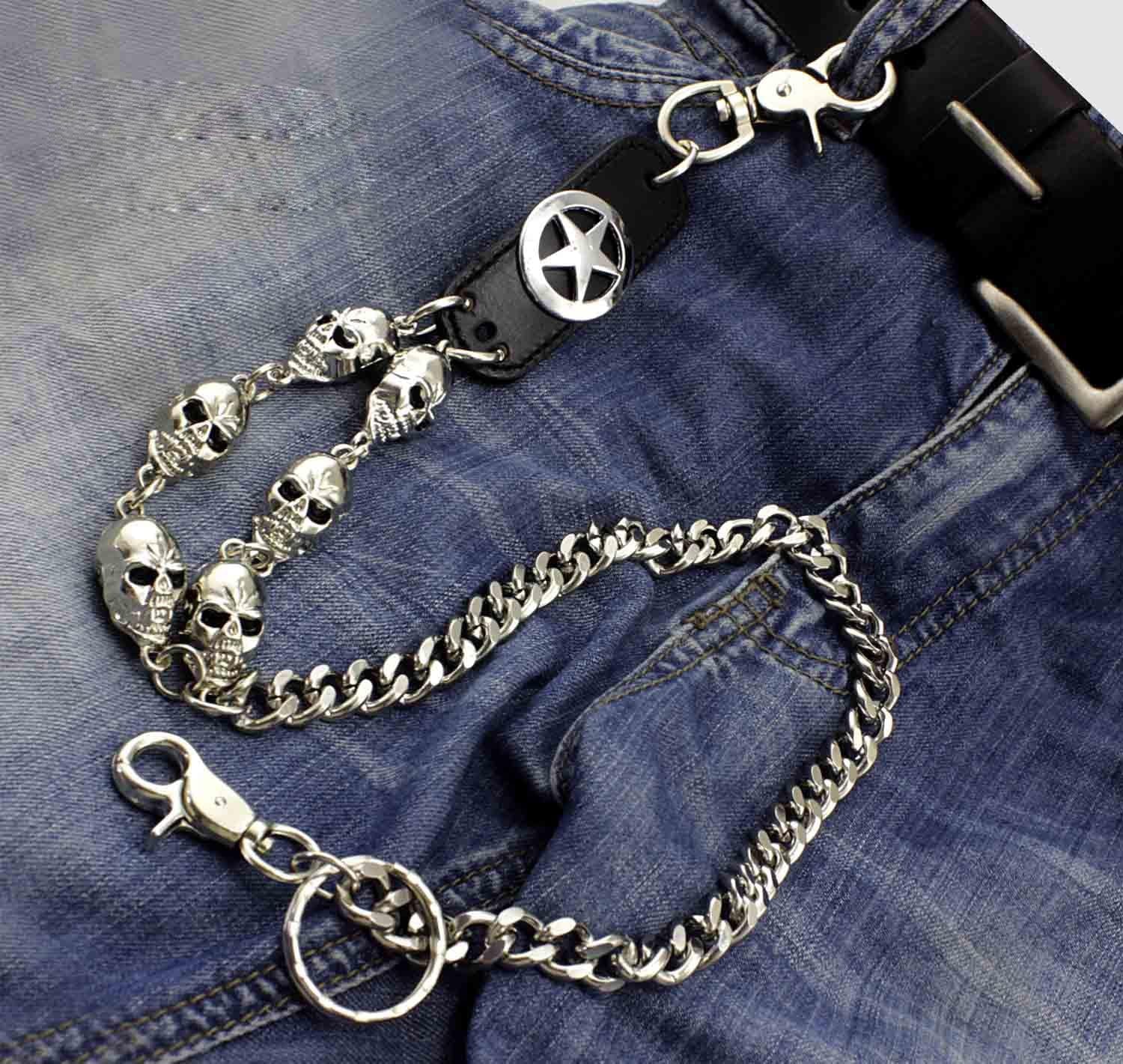 THE MEN THING Biker Fashion SKULL CROSS WAIST CHAIN - Alloy Long Wallet Biker Jeans Chain with Lobster Clasps for Men & Boys - "28"inch
