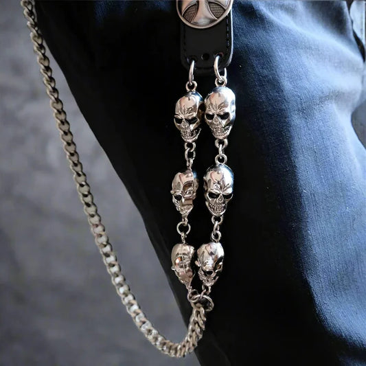 THE MEN THING Biker Fashion SKULL CROSS WAIST CHAIN - Alloy Long Wallet Biker Jeans Chain with Lobster Clasps for Men & Boys - "28"inch