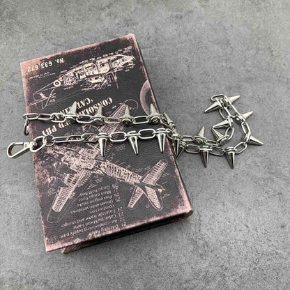 THE MEN THING Biker Fashion SPIKE CHAIN SILVER - Alloy Long Wallet Biker Jeans Chain with Lobster Clasps for Men & Boys - "26"inch